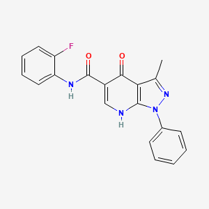 molecular formula C20H15FN4O2 B2414786 N-(2-fluorophenyl)-3-methyl-4-oxo-1-phenyl-4,7-dihydro-1H-pyrazolo[3,4-b]pyridine-5-carboxamide CAS No. 886902-33-6