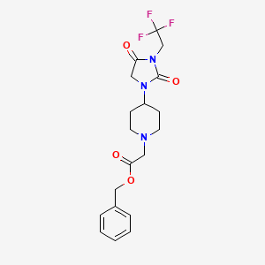 molecular formula C19H22F3N3O4 B2414808 Benzyl 2-{4-[2,4-dioxo-3-(2,2,2-trifluoroethyl)imidazolidin-1-yl]piperidin-1-yl}acetate CAS No. 2097867-48-4