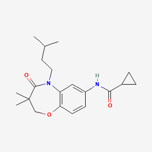 molecular formula C20H28N2O3 B2414814 N-(5-异戊基-3,3-二甲基-4-氧代-2,3,4,5-四氢苯并[b][1,4]恶二嗪-7-基)环丙烷甲酰胺 CAS No. 921524-33-6