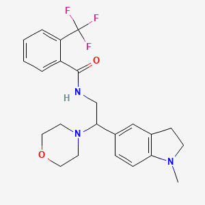 molecular formula C23H26F3N3O2 B2414831 N-(2-(1-methylindolin-5-yl)-2-morpholinoethyl)-2-(trifluoromethyl)benzamide CAS No. 922034-04-6