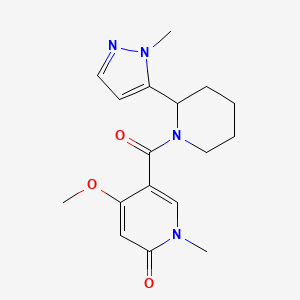 molecular formula C17H22N4O3 B2414836 4-Methoxy-1-methyl-5-[2-(2-methylpyrazol-3-yl)piperidine-1-carbonyl]pyridin-2-one CAS No. 2309729-47-1
