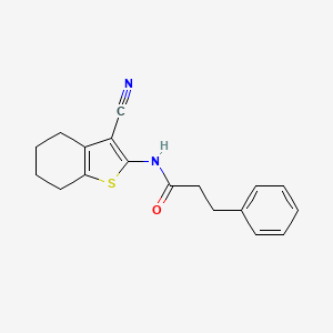 molecular formula C18H18N2OS B2414845 N-(3-Cyano-4,5,6,7-tetrahydro-2-benzothienyl)-3-phenylpropanamide CAS No. 321945-24-8