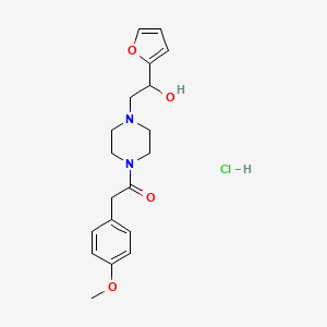 molecular formula C19H25ClN2O4 B2414866 1-(4-(2-(Furan-2-yl)-2-hydroxyethyl)piperazin-1-yl)-2-(4-methoxyphenyl)ethanone hydrochloride CAS No. 1396881-74-5