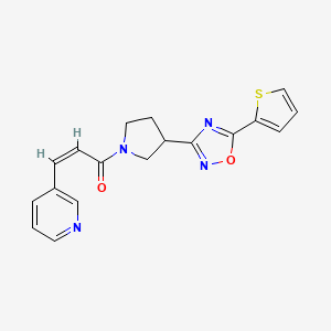 molecular formula C18H16N4O2S B2414869 (Z)-3-(pyridin-3-yl)-1-(3-(5-(thiophen-2-yl)-1,2,4-oxadiazol-3-yl)pyrrolidin-1-yl)prop-2-en-1-one CAS No. 2035004-51-2