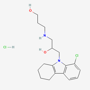 molecular formula C18H26Cl2N2O2 B2414904 3-((3-(8-chloro-3,4-dihydro-1H-carbazol-9(2H)-yl)-2-hydroxypropyl)amino)propan-1-ol hydrochloride CAS No. 1185123-93-6