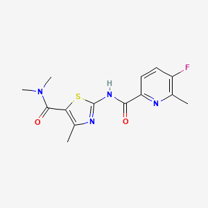 molecular formula C14H15FN4O2S B2414905 2-[(5-Fluoro-6-methylpyridine-2-carbonyl)amino]-N,N,4-trimethyl-1,3-thiazole-5-carboxamide CAS No. 2415473-18-4