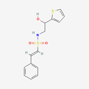 molecular formula C14H15NO3S2 B2414913 (E)-N-(2-羟基-2-(噻吩-2-基)乙基)-2-苯乙烯磺酰胺 CAS No. 1351664-15-7