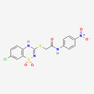 molecular formula C15H11ClN4O5S2 B2414914 2-((7-chloro-1,1-dioxido-4H-benzo[e][1,2,4]thiadiazin-3-yl)thio)-N-(4-nitrophenyl)acetamide CAS No. 899976-67-1
