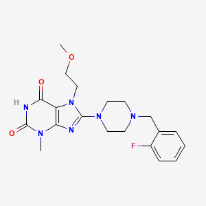 molecular formula C20H25FN6O3 B2414915 8-(4-(2-fluorobenzyl)piperazin-1-yl)-7-(2-methoxyethyl)-3-methyl-1H-purine-2,6(3H,7H)-dione CAS No. 878432-42-9