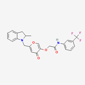 molecular formula C24H21F3N2O4 B2414925 2-((6-((2-甲基吲哚啉-1-基)甲基)-4-氧代-4H-吡喃-3-基)氧基)-N-(3-(三氟甲基)苯基)乙酰胺 CAS No. 898439-83-3