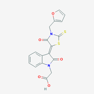 molecular formula C18H12N2O5S2 B241493 {3-[3-(2-furylmethyl)-4-oxo-2-thioxo-1,3-thiazolidin-5-ylidene]-2-oxo-2,3-dihydro-1H-indol-1-yl}acetic acid 