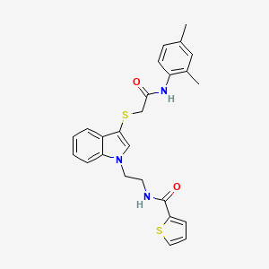 molecular formula C25H25N3O2S2 B2414960 N-(2-(3-((2-((2,4-dimethylphenyl)amino)-2-oxoethyl)thio)-1H-indol-1-yl)ethyl)thiophene-2-carboxamide CAS No. 443333-73-1