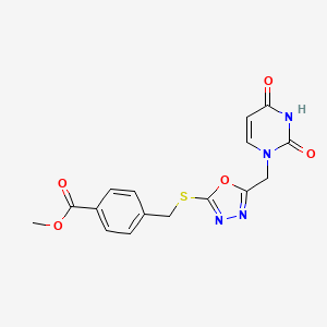 molecular formula C16H14N4O5S B2414963 methyl 4-(((5-((2,4-dioxo-3,4-dihydropyrimidin-1(2H)-yl)methyl)-1,3,4-oxadiazol-2-yl)thio)methyl)benzoate CAS No. 1091391-86-4