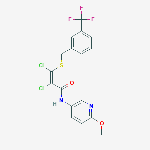 molecular formula C17H13Cl2F3N2O2S B2414973 2,3-dichloro-N-(6-methoxy-3-pyridinyl)-3-{[3-(trifluoromethyl)benzyl]sulfanyl}acrylamide CAS No. 337922-07-3