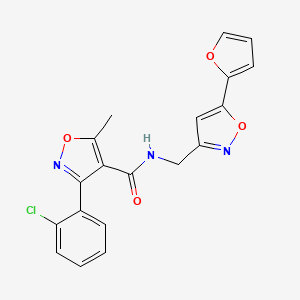 molecular formula C19H14ClN3O4 B2414981 3-(2-氯苯基)-N-((5-(呋喃-2-基)异恶唑-3-基)甲基)-5-甲基异恶唑-4-甲酰胺 CAS No. 1170363-34-4