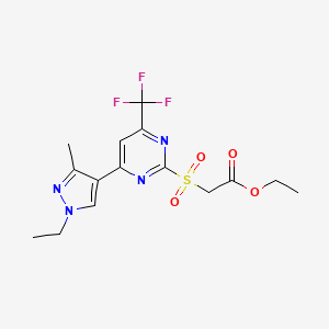 molecular formula C15H17F3N4O4S B2414987 ethyl {[4-(1-ethyl-3-methyl-1H-pyrazol-4-yl)-6-(trifluoromethyl)pyrimidin-2-yl]sulfonyl}acetate CAS No. 1006328-62-6