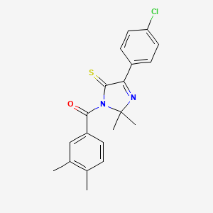 molecular formula C20H19ClN2OS B2415003 (4-(4-chlorophenyl)-2,2-dimethyl-5-thioxo-2,5-dihydro-1H-imidazol-1-yl)(3,4-dimethylphenyl)methanone CAS No. 1223774-81-9