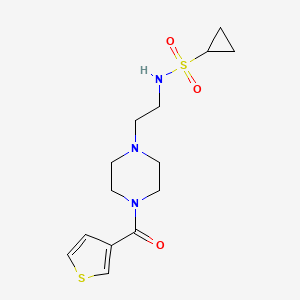 molecular formula C14H21N3O3S2 B2415008 N-(2-(4-(噻吩-3-羰基)哌嗪-1-基)乙基)环丙烷磺酰胺 CAS No. 1251545-77-3