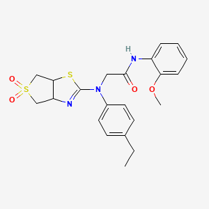 molecular formula C22H25N3O4S2 B2415039 2-((5,5-dioxido-3a,4,6,6a-tetrahydrothieno[3,4-d]thiazol-2-yl)(4-ethylphenyl)amino)-N-(2-methoxyphenyl)acetamide CAS No. 866847-67-8