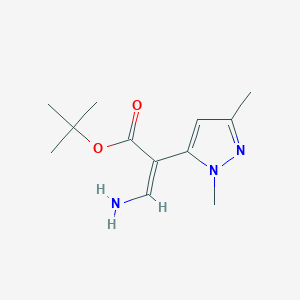 molecular formula C12H19N3O2 B2415044 Tert-butyl (Z)-3-amino-2-(2,5-dimethylpyrazol-3-yl)prop-2-enoate CAS No. 2580294-82-0