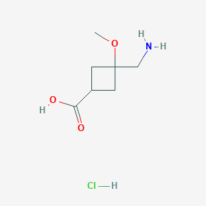 molecular formula C7H14ClNO3 B2415055 3-(Aminomethyl)-3-methoxycyclobutane-1-carboxylic acid;hydrochloride CAS No. 2243501-68-8