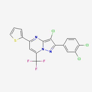 molecular formula C17H7Cl3F3N3S B2415063 3-Chloro-2-(3,4-dichlorophenyl)-5-(2-thienyl)-7-(trifluoromethyl)pyrazolo[1,5-a]pyrimidine CAS No. 477858-77-8