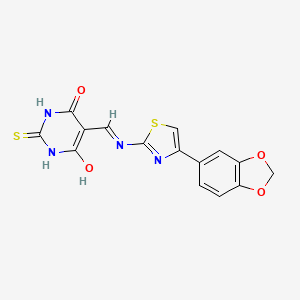 molecular formula C15H10N4O4S2 B2415071 5-(((4-(benzo[d][1,3]dioxol-5-yl)thiazol-2-yl)amino)methylene)-2-thioxodihydropyrimidine-4,6(1H,5H)-dione CAS No. 1021262-93-0