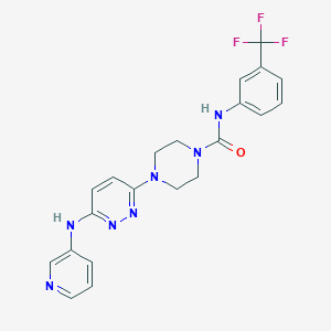 molecular formula C21H20F3N7O B2415078 4-(6-(pyridin-3-ylamino)pyridazin-3-yl)-N-(3-(trifluoromethyl)phenyl)piperazine-1-carboxamide CAS No. 1021250-09-8