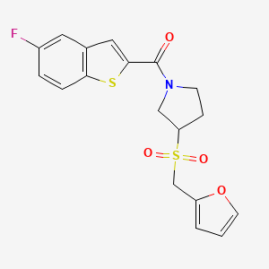 molecular formula C18H16FNO4S2 B2415082 (5-Fluorobenzo[b]thiophen-2-yl)(3-((furan-2-ylmethyl)sulfonyl)pyrrolidin-1-yl)methanone CAS No. 1798618-60-6