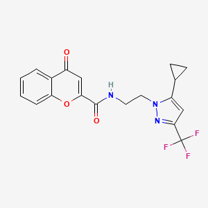 molecular formula C19H16F3N3O3 B2415084 N-(2-(5-cyclopropyl-3-(trifluoromethyl)-1H-pyrazol-1-yl)ethyl)-4-oxo-4H-chromene-2-carboxamide CAS No. 1797236-42-0