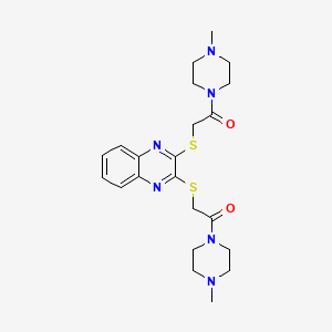 molecular formula C22H30N6O2S2 B2415086 1-(4-Methylpiperazin-1-yl)-2-[3-[2-(4-methylpiperazin-1-yl)-2-oxoethyl]sulfanylquinoxalin-2-yl]sulfanylethanone CAS No. 708976-67-4