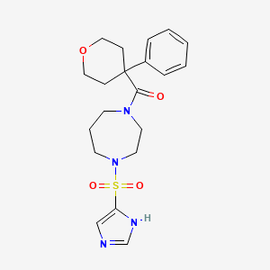molecular formula C20H26N4O4S B2415089 (4-((1H-imidazol-4-yl)sulfonyl)-1,4-diazepan-1-yl)(4-phenyltetrahydro-2H-pyran-4-yl)methanone CAS No. 1903584-80-4