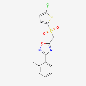 molecular formula C14H11ClN2O3S2 B2415090 5-(((5-氯噻吩-2-基)磺酰基)甲基)-3-(邻甲苯基)-1,2,4-恶二唑 CAS No. 1105206-38-9