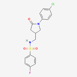 molecular formula C17H16ClFN2O3S B2415093 N-((1-(4-chlorophenyl)-5-oxopyrrolidin-3-yl)methyl)-4-fluorobenzenesulfonamide CAS No. 955256-44-7