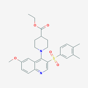 molecular formula C26H30N2O5S B2415101 1-(3-((3,4-二甲苯基)磺酰基)-6-甲氧基喹啉-4-基)哌啶-4-羧酸乙酯 CAS No. 897758-77-9