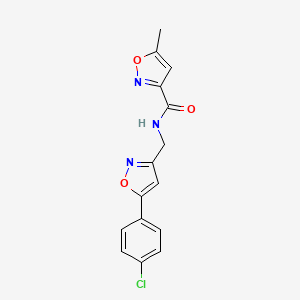 molecular formula C15H12ClN3O3 B2415123 N-((5-(4-chlorophenyl)isoxazol-3-yl)methyl)-5-methylisoxazole-3-carboxamide CAS No. 1209078-92-1