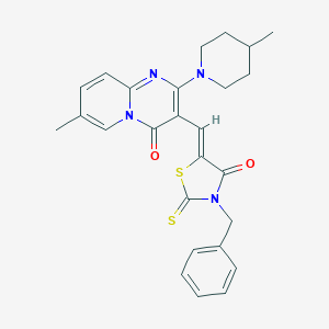 molecular formula C26H26N4O2S2 B241513 3-[(3-benzyl-4-oxo-2-thioxo-1,3-thiazolidin-5-ylidene)methyl]-7-methyl-2-(4-methyl-1-piperidinyl)-4H-pyrido[1,2-a]pyrimidin-4-one 
