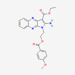 molecular formula C23H22N4O5 B2415135 2-氨基-1-[2-(4-甲氧基苯甲酰)氧乙基]吡咯并[3,2-b]喹喔啉-3-羧酸乙酯 CAS No. 378776-89-7