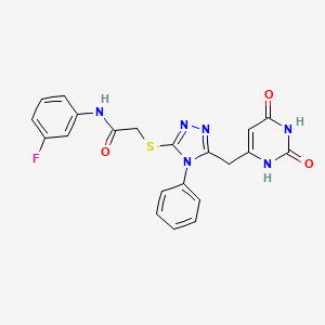 molecular formula C21H17FN6O3S B2415148 2-((5-((2,6-二氧代-1,2,3,6-四氢嘧啶-4-基)甲基)-4-苯基-4H-1,2,4-三唑-3-基)硫代)-N-(3-氟苯基)乙酰胺 CAS No. 852046-69-6
