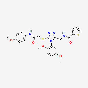 molecular formula C25H25N5O5S2 B2415161 N-((4-(2,5-dimethoxyphenyl)-5-((2-((4-methoxyphenyl)amino)-2-oxoethyl)thio)-4H-1,2,4-triazol-3-yl)methyl)thiophene-2-carboxamide CAS No. 309968-82-9