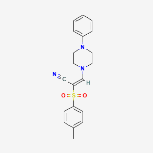 molecular formula C20H21N3O2S B2415162 (E)-3-(4-苯基哌嗪-1-基)-2-对甲苯磺酰丙烯腈 CAS No. 885186-30-1