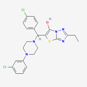molecular formula C23H23Cl2N5OS B2415165 5-((4-Chlorophenyl)(4-(3-chlorophenyl)piperazin-1-yl)methyl)-2-ethylthiazolo[3,2-b][1,2,4]triazol-6-ol CAS No. 898367-62-9