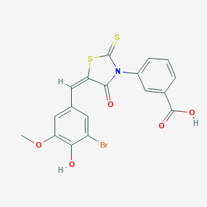 molecular formula C18H12BrNO5S2 B241520 3-[5-(3-Bromo-4-hydroxy-5-methoxybenzylidene)-4-oxo-2-thioxo-1,3-thiazolidin-3-yl]benzoic acid 