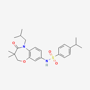 molecular formula C24H32N2O4S B2415215 N-(5-isobutyl-3,3-diméthyl-4-oxo-2,3,4,5-tétrahydrobenzo[b][1,4]oxazépin-8-yl)-4-isopropylbenzènesulfonamide CAS No. 921998-29-0