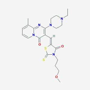 molecular formula C23H29N5O3S2 B241525 2-(4-ethylpiperazin-1-yl)-3-{(Z)-[3-(3-methoxypropyl)-4-oxo-2-thioxo-1,3-thiazolidin-5-ylidene]methyl}-9-methyl-4H-pyrido[1,2-a]pyrimidin-4-one 