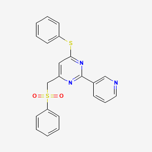 molecular formula C22H17N3O2S2 B2415252 4-(Phenylsulfanyl)-6-[(phenylsulfonyl)methyl]-2-(3-pyridinyl)pyrimidine CAS No. 303147-36-6