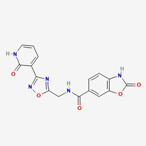 molecular formula C16H11N5O5 B2415253 2-oxo-N-((3-(2-oxo-1,2-dihydropyridin-3-yl)-1,2,4-oxadiazol-5-yl)methyl)-2,3-dihydrobenzo[d]oxazole-6-carboxamide CAS No. 2034409-59-9