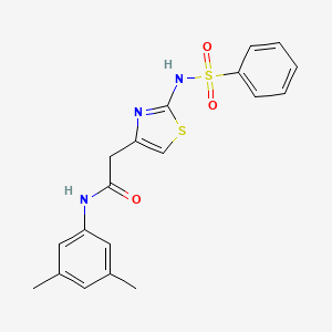 molecular formula C19H19N3O3S2 B2415257 N-(3,5-二甲苯基)-2-(2-(苯磺酰胺)噻唑-4-基)乙酰胺 CAS No. 921910-46-5