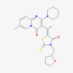 molecular formula C23H26N4O3S2 B241526 7-methyl-3-{[4-oxo-3-(tetrahydro-2-furanylmethyl)-2-thioxo-1,3-thiazolidin-5-ylidene]methyl}-2-(1-piperidinyl)-4H-pyrido[1,2-a]pyrimidin-4-one 
