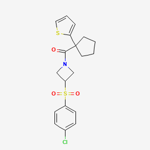 molecular formula C19H20ClNO3S2 B2415263 (3-((4-Chlorophenyl)sulfonyl)azetidin-1-yl)(1-(thiophen-2-yl)cyclopentyl)methanone CAS No. 1448028-38-3